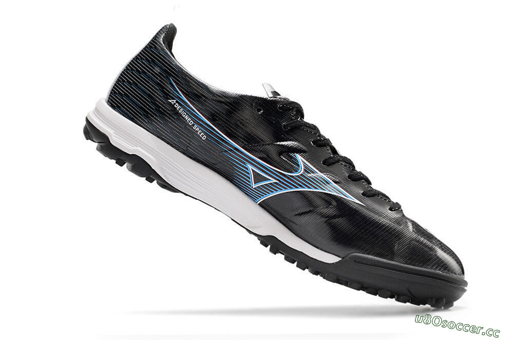 Men's Mizuno Morelia Alpha Japan TF Artificial Turf Low-Tops Football Shoes - Black/White/Blue 4