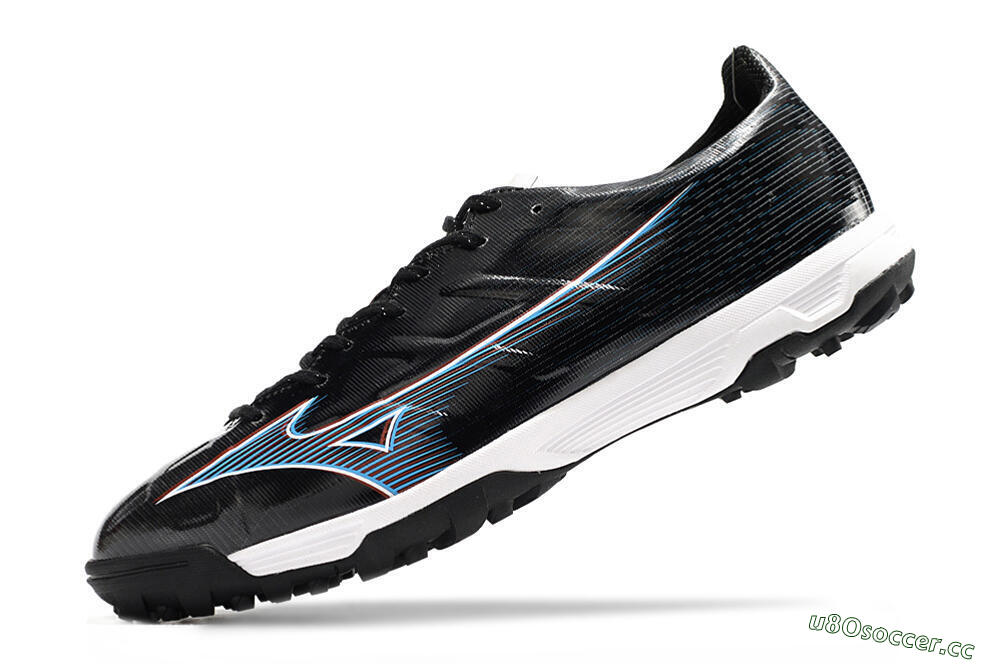 Men's Mizuno Morelia Alpha Japan TF Artificial Turf Low-Tops Football Shoes - Black/White/Blue 5