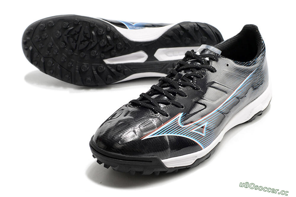 Men's Mizuno Morelia Alpha Japan TF Artificial Turf Low-Tops Football Shoes - Black/White/Blue 3