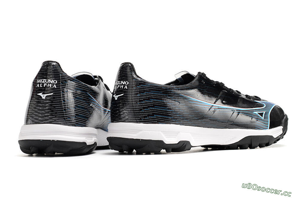 Men's Mizuno Morelia Alpha Japan TF Artificial Turf Low-Tops Football Shoes - Black/White/Blue 6
