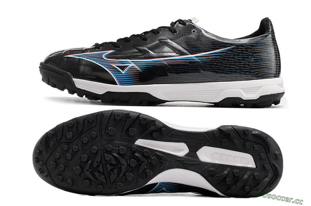 Men's Mizuno Morelia Alpha Japan TF Artificial Turf Low-Tops Football Shoes - Black/White/Blue 1