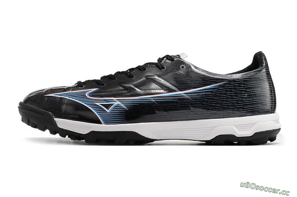 Men's Mizuno Morelia Alpha Japan TF Artificial Turf Low-Tops Football Shoes - Black/White/Blue 0
