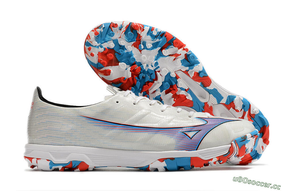Men's Mizuno Morelia Alpha Japan TF Artificial Turf Low-Tops Football Shoes - White/Blue/Red 2