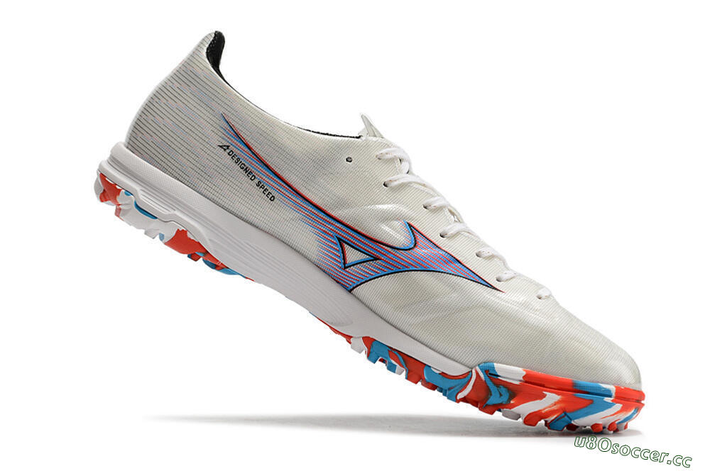 Men's Mizuno Morelia Alpha Japan TF Artificial Turf Low-Tops Football Shoes - White/Blue/Red 4