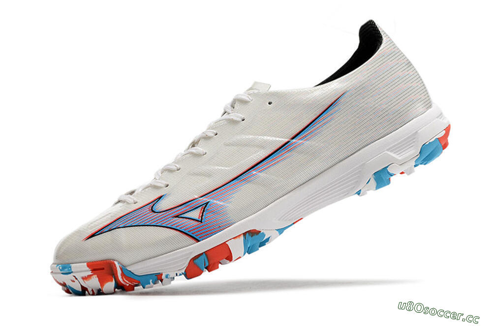 Men's Mizuno Morelia Alpha Japan TF Artificial Turf Low-Tops Football Shoes - White/Blue/Red 5