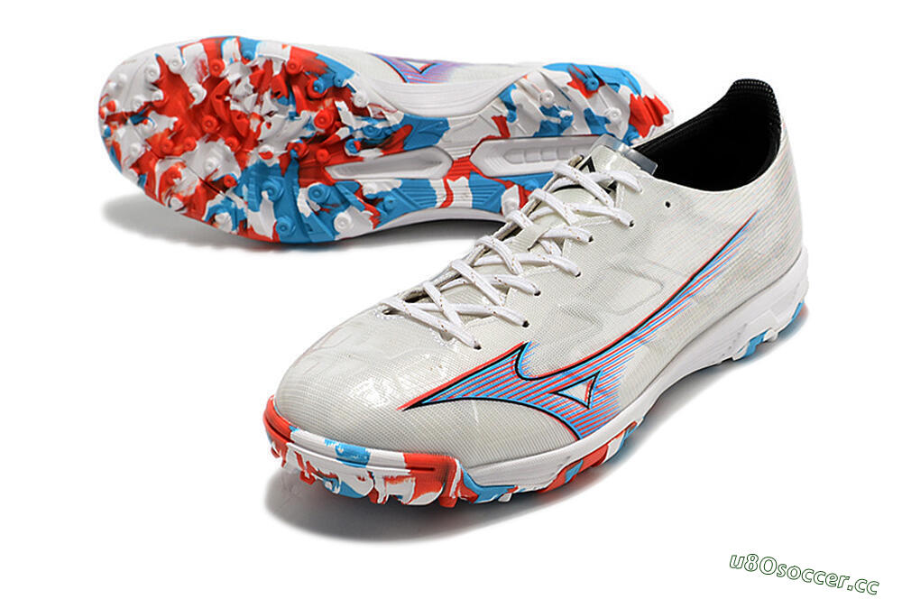 Men's Mizuno Morelia Alpha Japan TF Artificial Turf Low-Tops Football Shoes - White/Blue/Red 3
