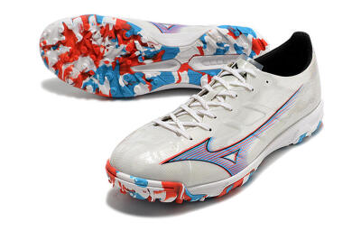Men's Mizuno Morelia Alpha Japan TF Artificial Turf Low-Tops Football Shoes - White/Blue/Red