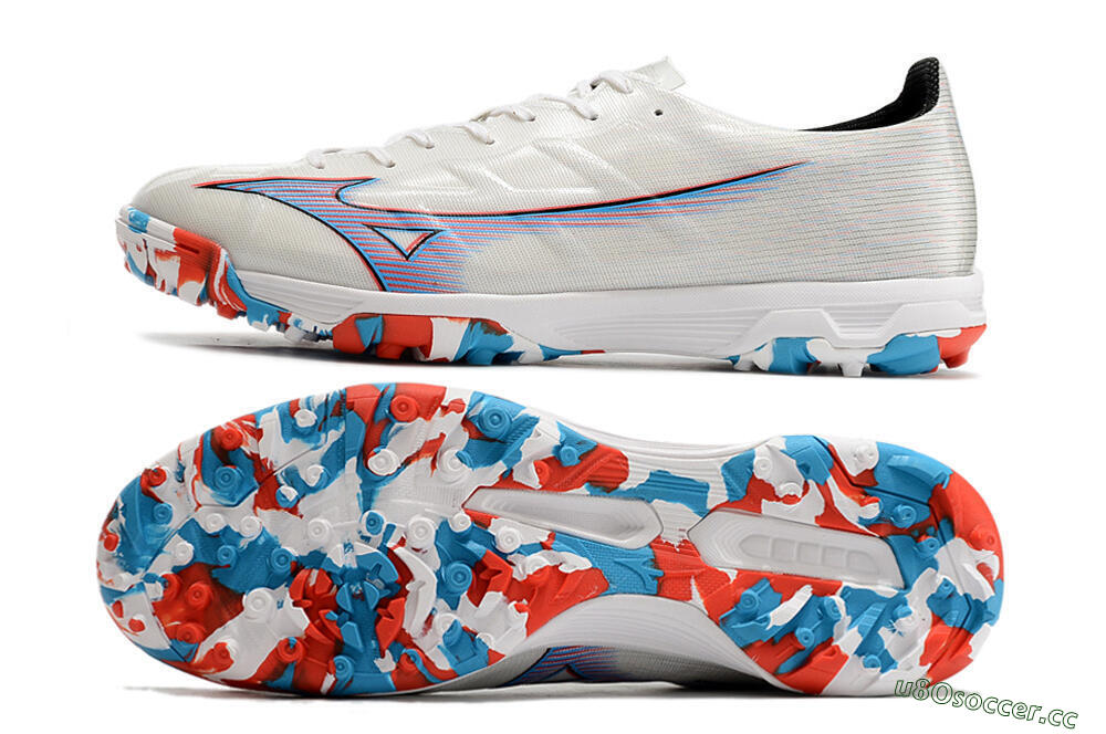 Men's Mizuno Morelia Alpha Japan TF Artificial Turf Low-Tops Football Shoes - White/Blue/Red 1