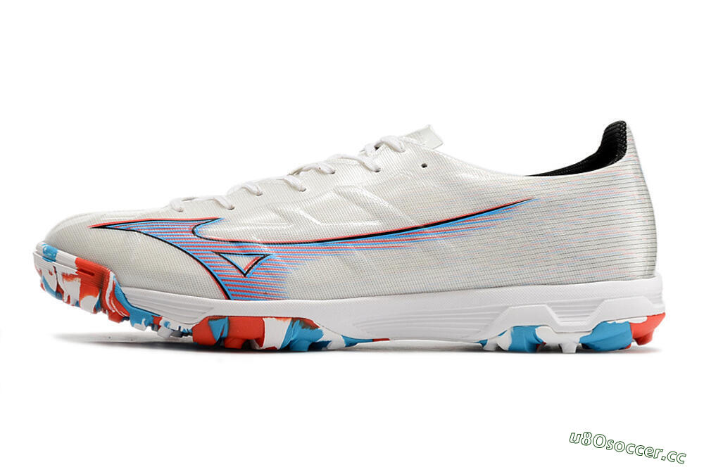 Men's Mizuno Morelia Alpha Japan TF Artificial Turf Low-Tops Football Shoes - White/Blue/Red 0