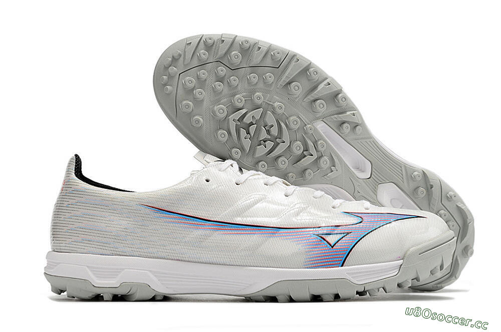Men's Mizuno Morelia Alpha Japan TF Artificial Turf Low-Tops Football Shoes - White/Blue/Red 2