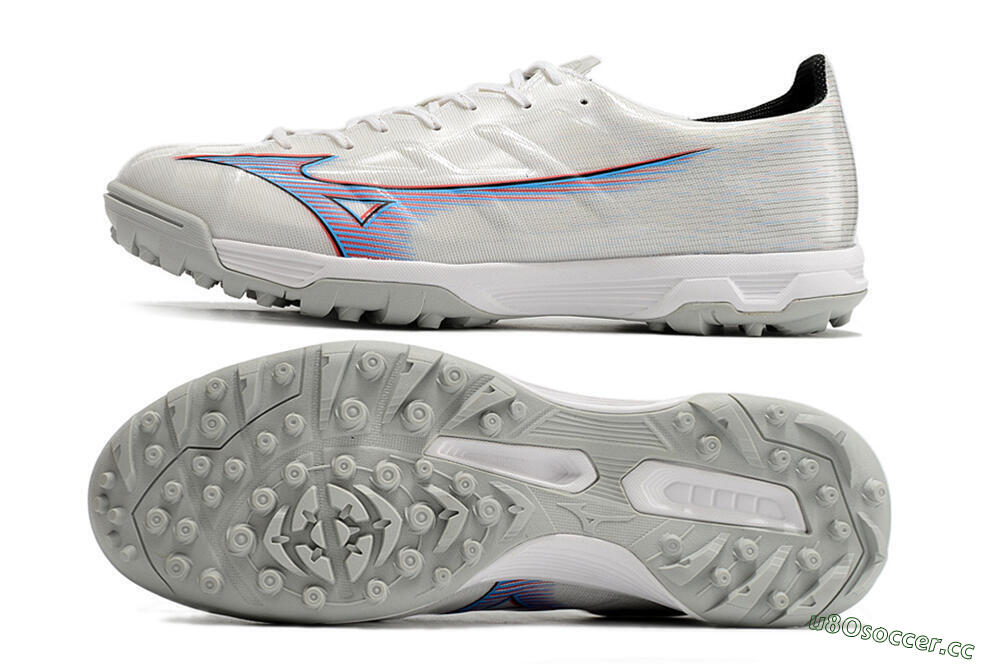 Men's Mizuno Morelia Alpha Japan TF Artificial Turf Low-Tops Football Shoes - White/Blue/Red 1