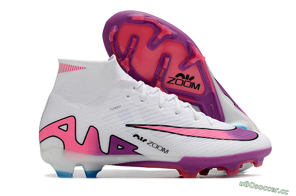 Unisex Nike Air Zoom Mercurial Superfly 9 Elite FG Firm Ground High-Tops Football Boots - White/Pink/Purple 2