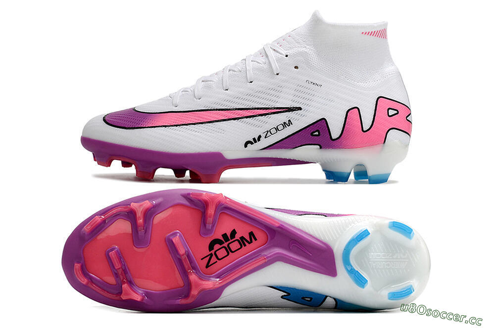 Unisex Nike Air Zoom Mercurial Superfly 9 Elite FG Firm Ground High-Tops Football Boots - White/Pink/Purple 1