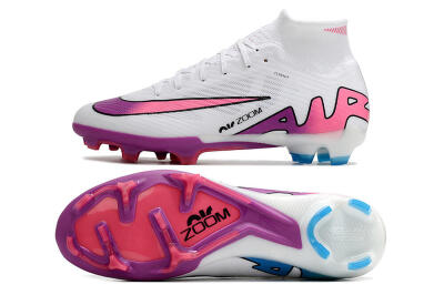 Unisex Nike Air Zoom Mercurial Superfly 9 Elite FG Firm Ground High-Tops Football Boots - White/Pink/Purple