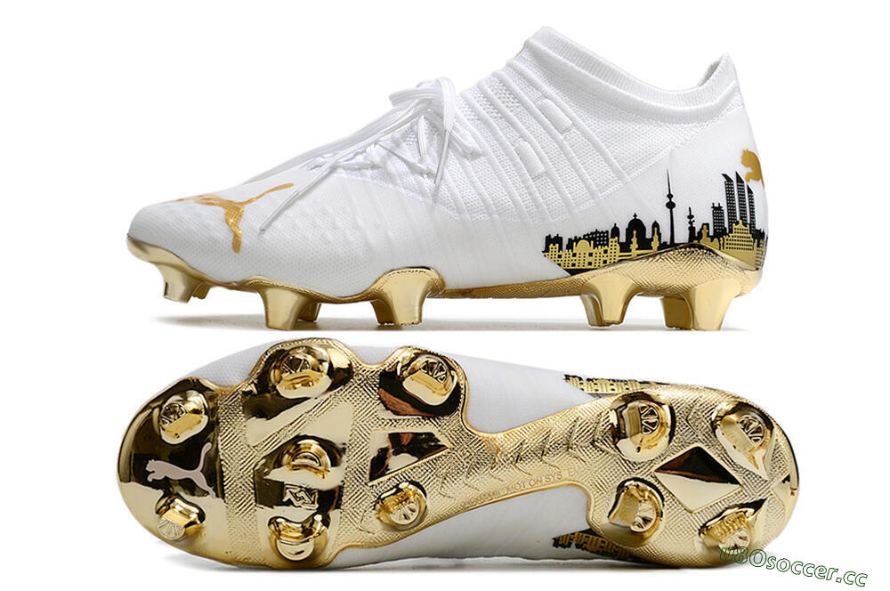 Men's Puma Future Z 1.1 FG Firm Ground Low-Tops Football Boots - White/Blakc/Gold 1