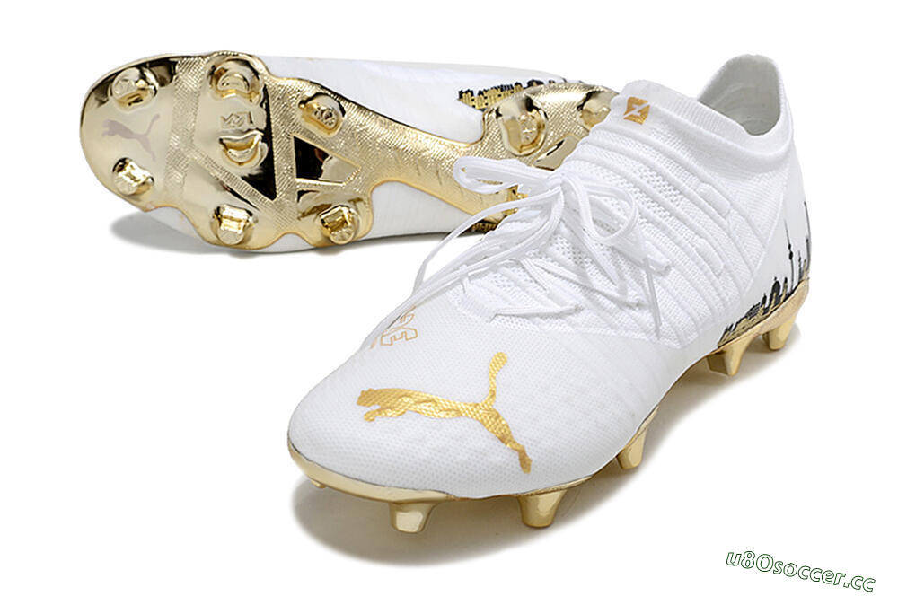 Men's Puma Future Z 1.1 FG Firm Ground Low-Tops Football Boots - White/Blakc/Gold 3