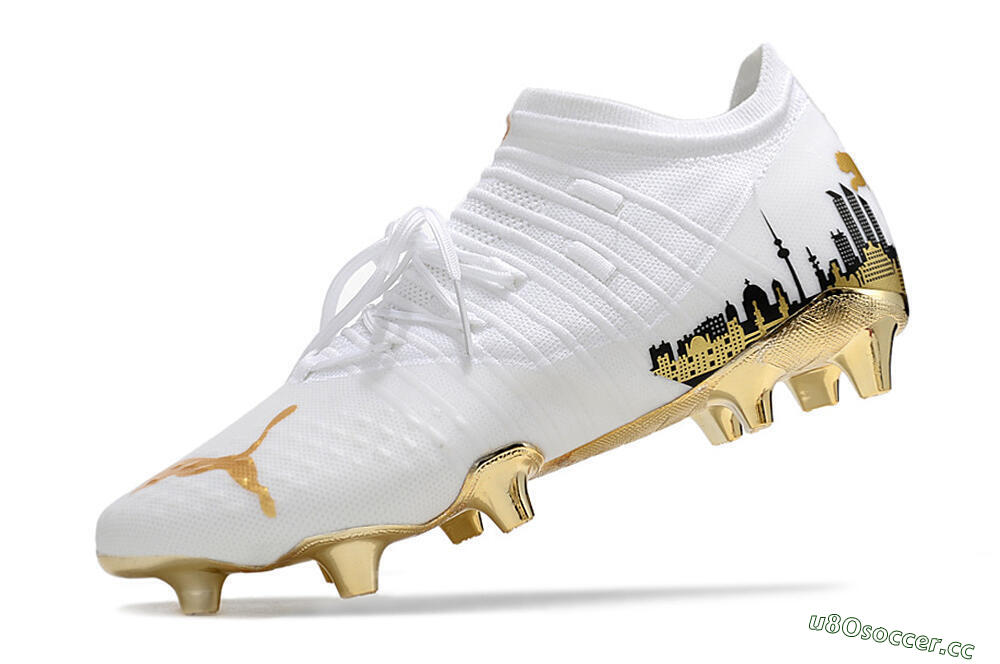 Men's Puma Future Z 1.1 FG Firm Ground Low-Tops Football Boots - White/Blakc/Gold 4