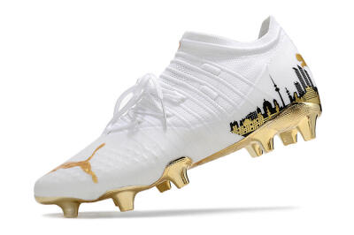 Men's Puma Future Z 1.1 FG Firm Ground Low-Tops Football Boots - White/Blakc/Gold