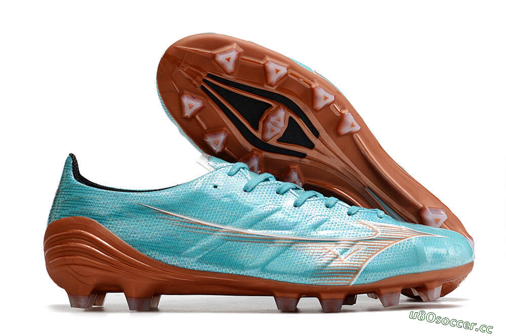 Men's Mizuno Morelia Alpha FG Firm Ground Low-Tops Football Boots - Blue/Brown 2