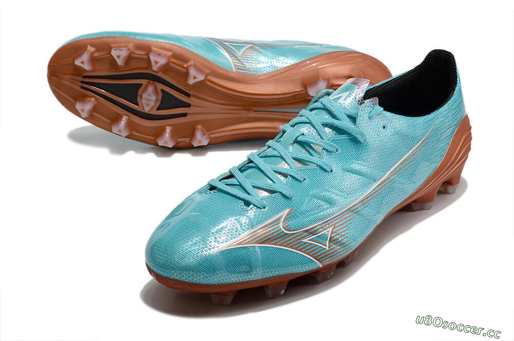 Men's Mizuno Morelia Alpha FG Firm Ground Low-Tops Football Boots - Blue/Brown 3