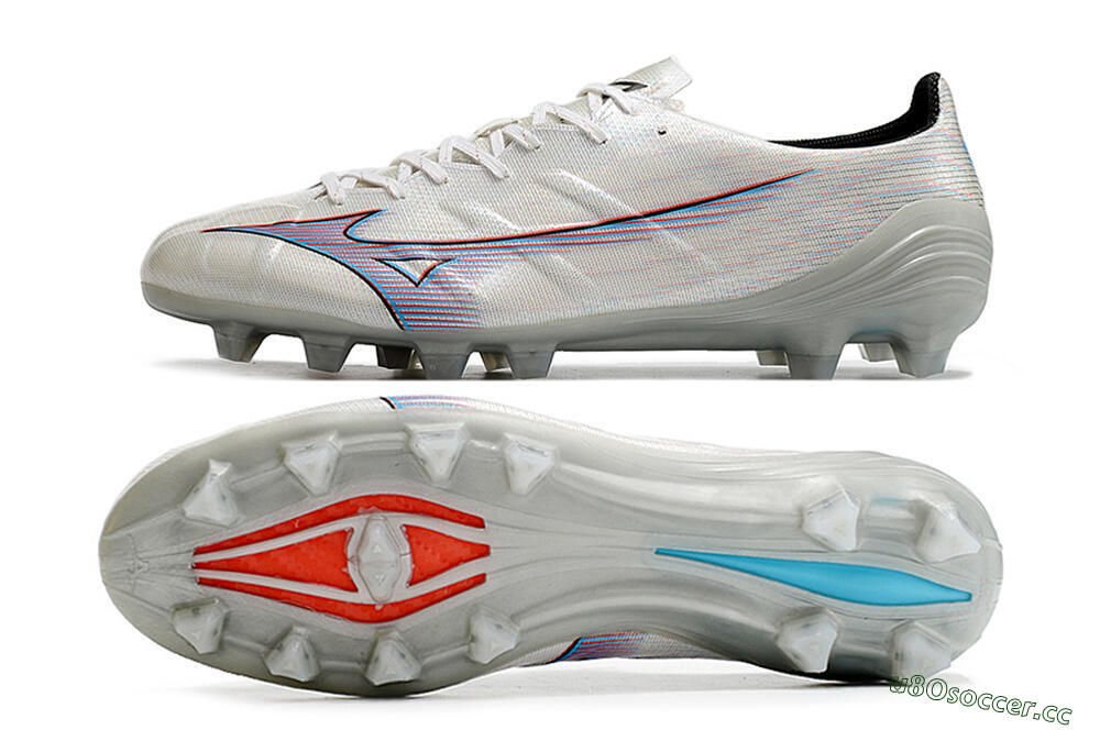 Men's Mizuno Morelia Alpha FG Firm Ground Low-Tops Football Boots - Silver/Red/Blue 1
