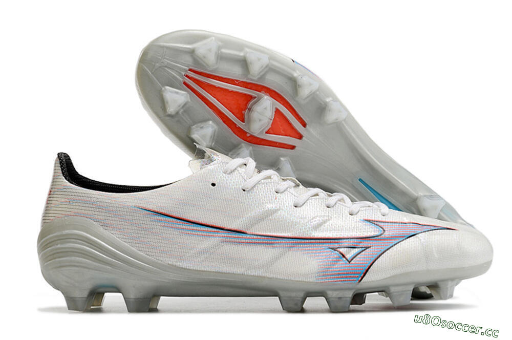 Men's Mizuno Morelia Alpha FG Firm Ground Low-Tops Football Boots - Silver/Red/Blue 2