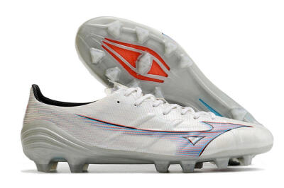Men's Mizuno Morelia Alpha FG Firm Ground Low-Tops Football Boots - Silver/Red/Blue