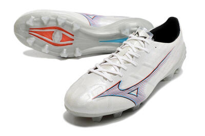 Men's Mizuno Morelia Alpha FG Firm Ground Low-Tops Football Boots - Silver/Red/Blue