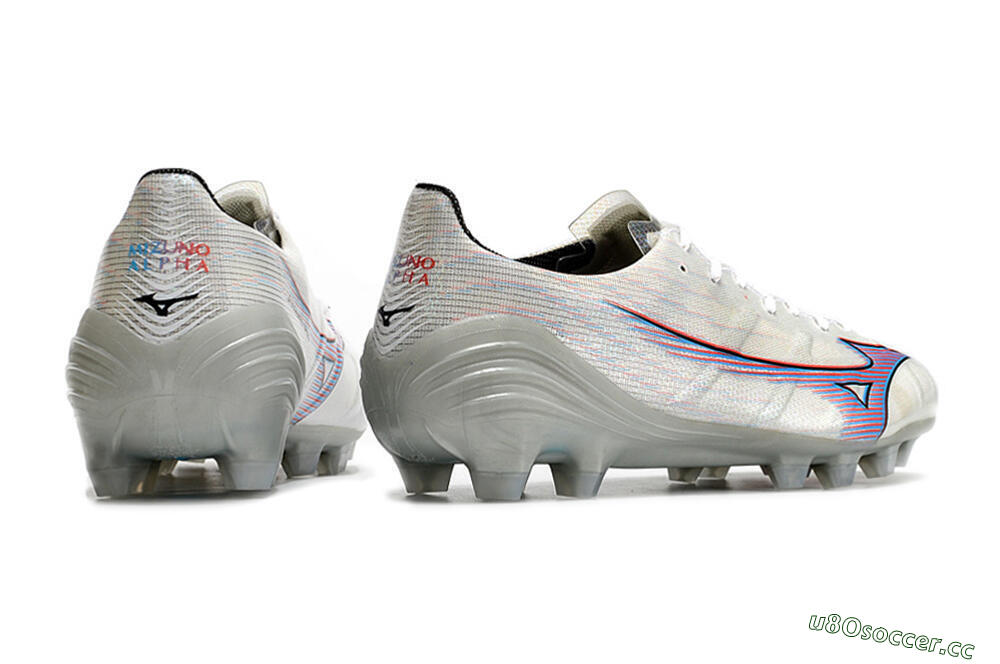 Men's Mizuno Morelia Alpha FG Firm Ground Low-Tops Football Boots - Silver/Red/Blue 6