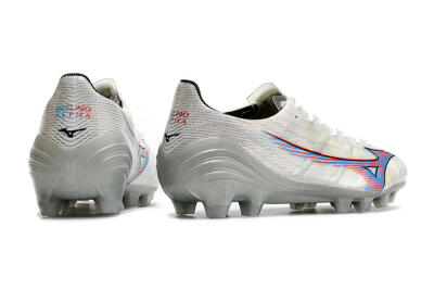 Men's Mizuno Morelia Alpha FG Firm Ground Low-Tops Football Boots - Silver/Red/Blue