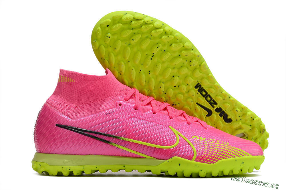 Men's Nike Air Zoom Mercurial Superfly 9 Elite TF Artificial Turf High-Tops Football Shoes - Pink/Green/Black 2