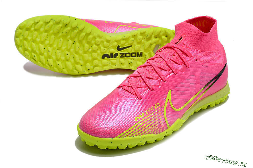 Men's Nike Air Zoom Mercurial Superfly 9 Elite TF Artificial Turf High-Tops Football Shoes - Pink/Green/Black 3