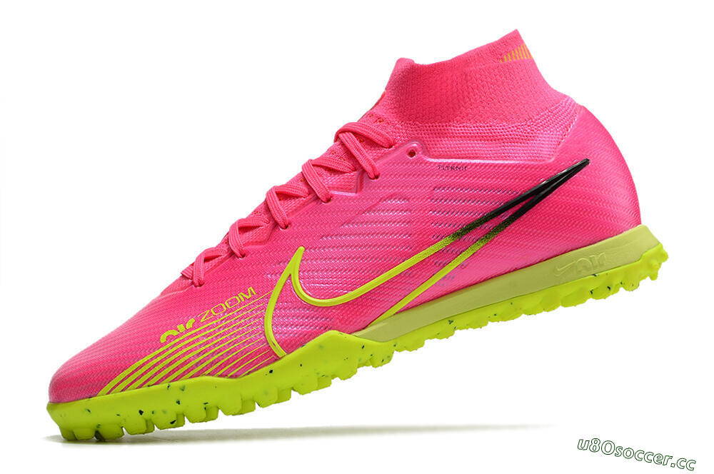 Men's Nike Air Zoom Mercurial Superfly 9 Elite TF Artificial Turf High-Tops Football Shoes - Pink/Green/Black 4