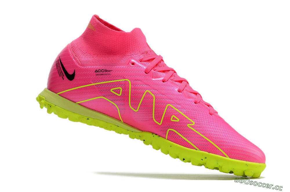 Men's Nike Air Zoom Mercurial Superfly 9 Elite TF Artificial Turf High-Tops Football Shoes - Pink/Green/Black 5