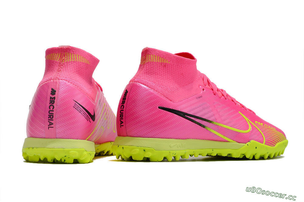 Men's Nike Air Zoom Mercurial Superfly 9 Elite TF Artificial Turf High-Tops Football Shoes - Pink/Green/Black 6