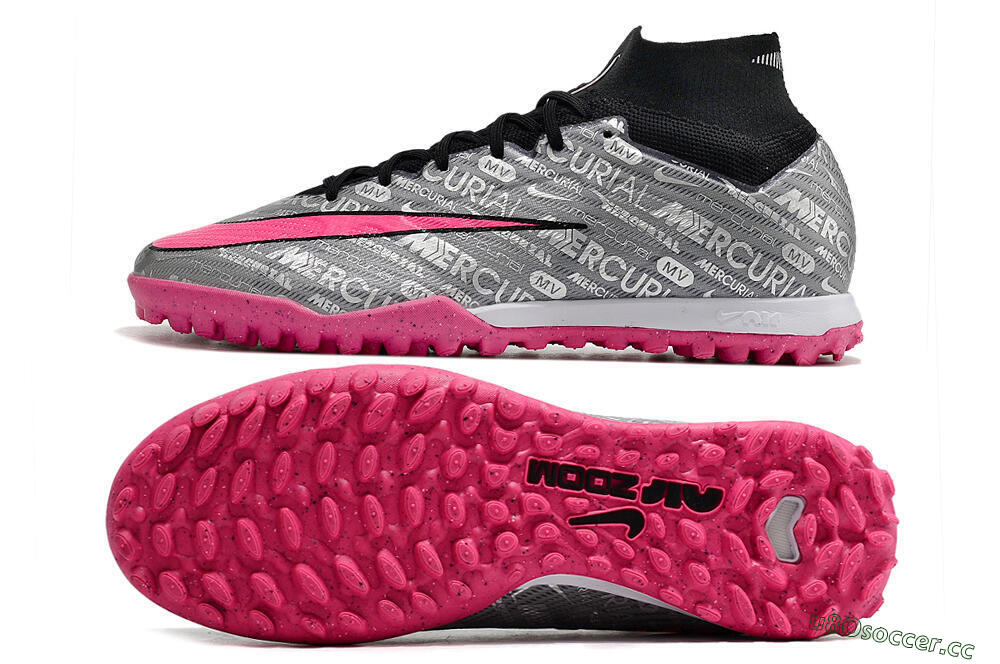 Men's Nike Mercurial Superfly 8 Elite TF Artificial Turf High-Tops Football Shoes - Grey/Black/Pink 1