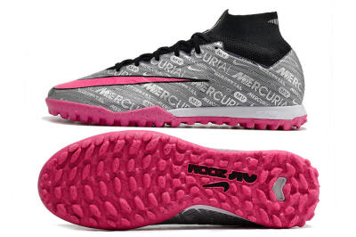 Men's Nike Mercurial Superfly 8 Elite TF Artificial Turf High-Tops Football Shoes - Grey/Black/Pink