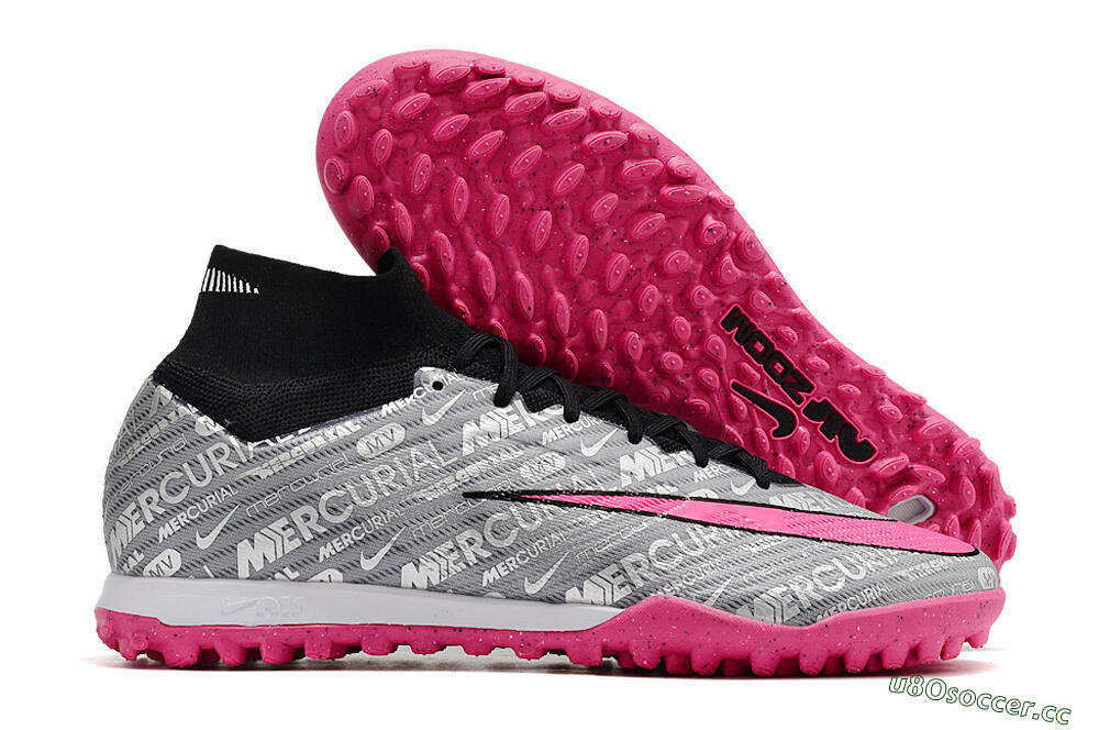 Men's Nike Mercurial Superfly 8 Elite TF Artificial Turf High-Tops Football Shoes - Grey/Black/Pink 2