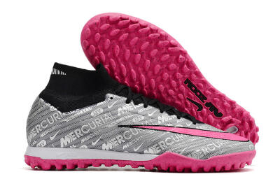 Men's Nike Mercurial Superfly 8 Elite TF Artificial Turf High-Tops Football Shoes - Grey/Black/Pink