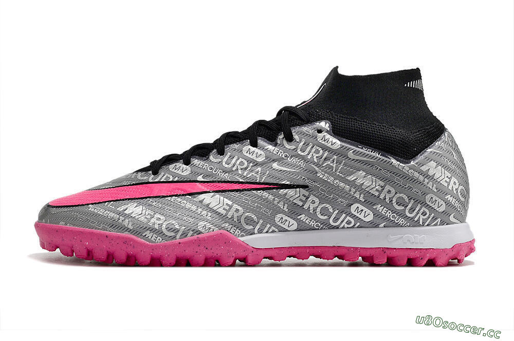 Men's Nike Mercurial Superfly 8 Elite TF Artificial Turf High-Tops Football Shoes - Grey/Black/Pink 0