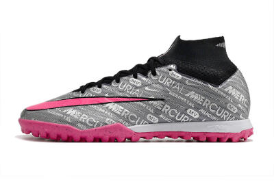 Men's Nike Mercurial Superfly 8 Elite TF Artificial Turf High-Tops Football Shoes - Grey/Black/Pink