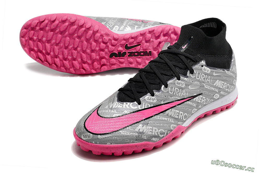 Men's Nike Mercurial Superfly 8 Elite TF Artificial Turf High-Tops Football Shoes - Grey/Black/Pink 3