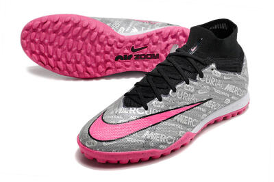 Men's Nike Mercurial Superfly 8 Elite TF Artificial Turf High-Tops Football Shoes - Grey/Black/Pink