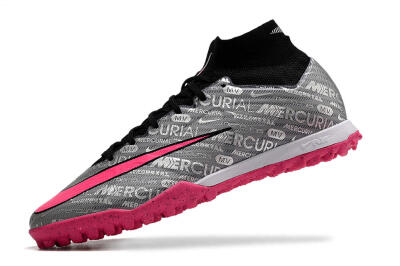 Men's Nike Mercurial Superfly 8 Elite TF Artificial Turf High-Tops Football Shoes - Grey/Black/Pink