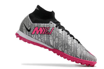 Men's Nike Mercurial Superfly 8 Elite TF Artificial Turf High-Tops Football Shoes - Grey/Black/Pink