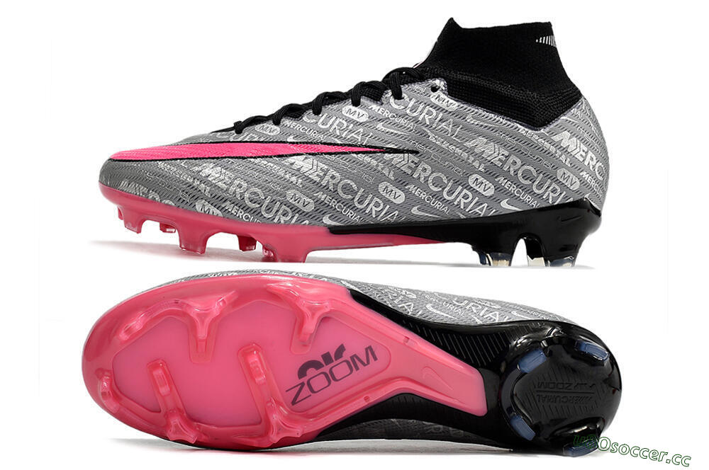 Men's Nike Air Zoom Mercurial Superfly 9 Elite FG Firm Ground High-Tops Football Boots - Silver/Pink/Black 1