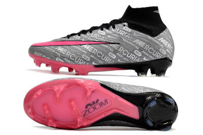 Men's Nike Air Zoom Mercurial Superfly 9 Elite FG Firm Ground High-Tops Football Boots - Silver/Pink/Black