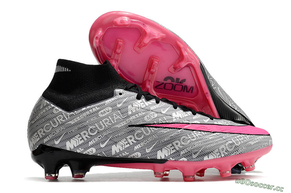 Men's Nike Air Zoom Mercurial Superfly 9 Elite FG Firm Ground High-Tops Football Boots - Silver/Pink/Black 2