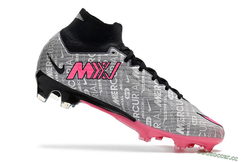 Men's Nike Air Zoom Mercurial Superfly 9 Elite FG Firm Ground High-Tops Football Boots - Silver/Pink/Black 4