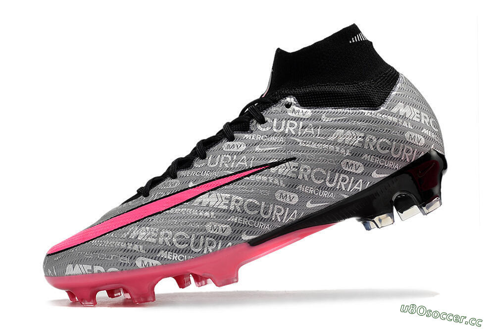 Men's Nike Air Zoom Mercurial Superfly 9 Elite FG Firm Ground High-Tops Football Boots - Silver/Pink/Black 5